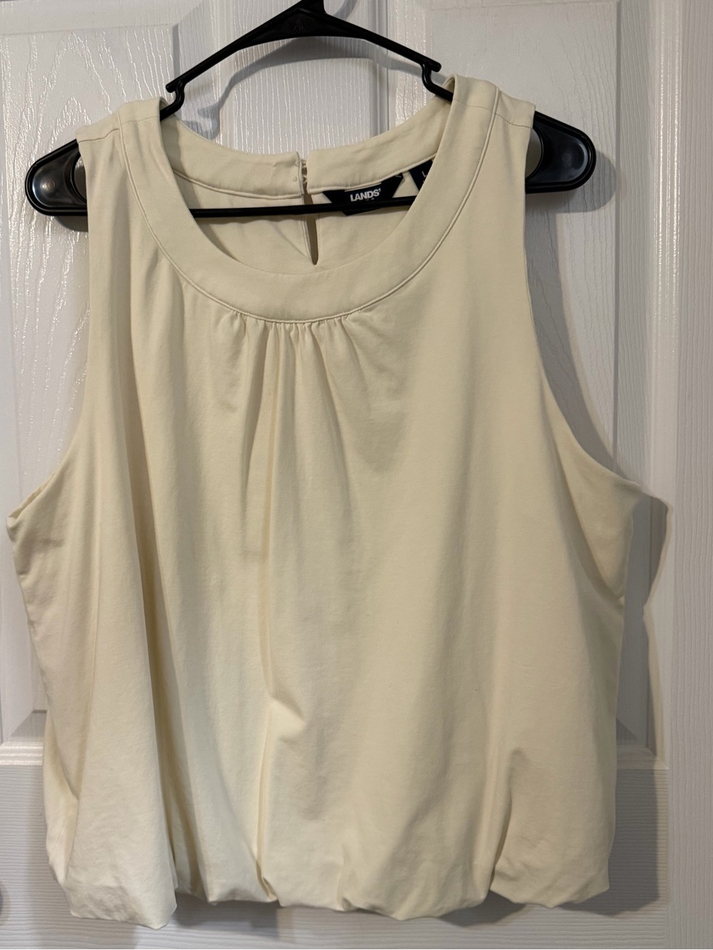 Lands' End Cream Sleeveless Pleated Neck blouson Blouse